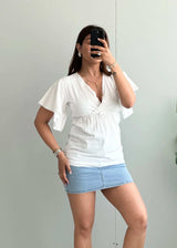 Size XS-S, Soft Cotton White V Neck Summer Top - Closet by Payal