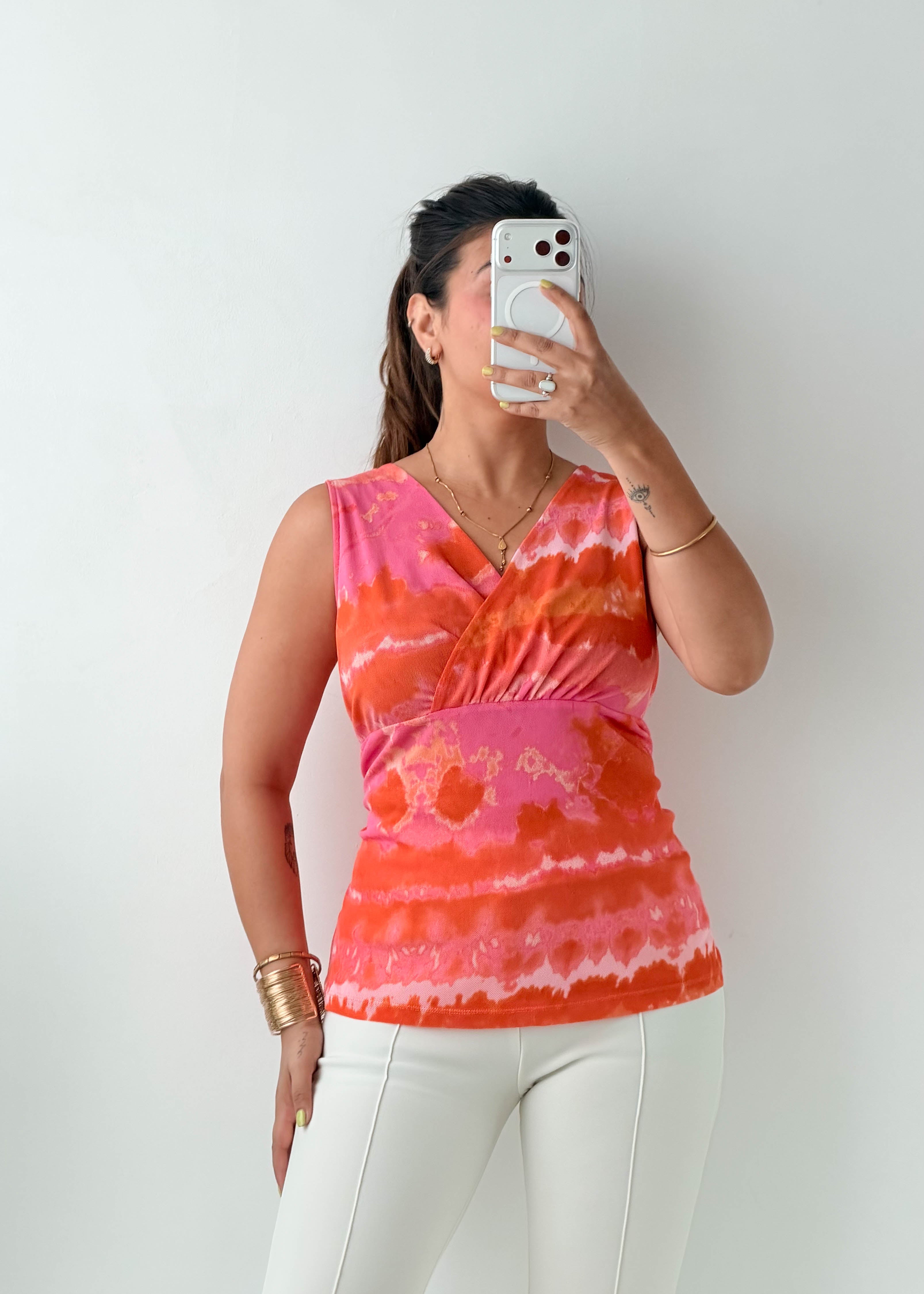 Size L-XL Pink Tie-Dye Wrap Top
