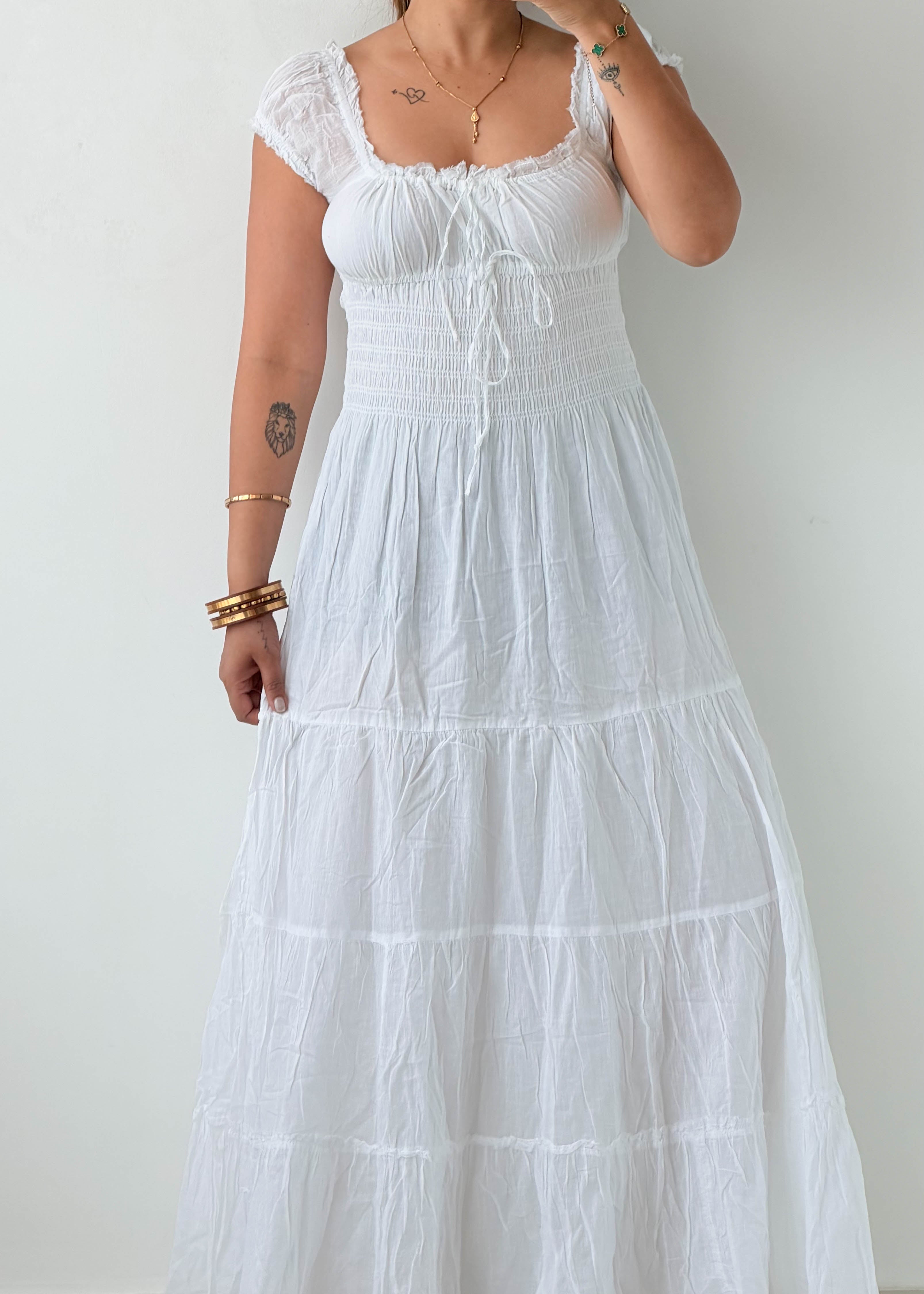 Size S & M White Smocked Maxi Dress