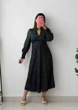 Size XS-S Black Polka Dot Midi Dress