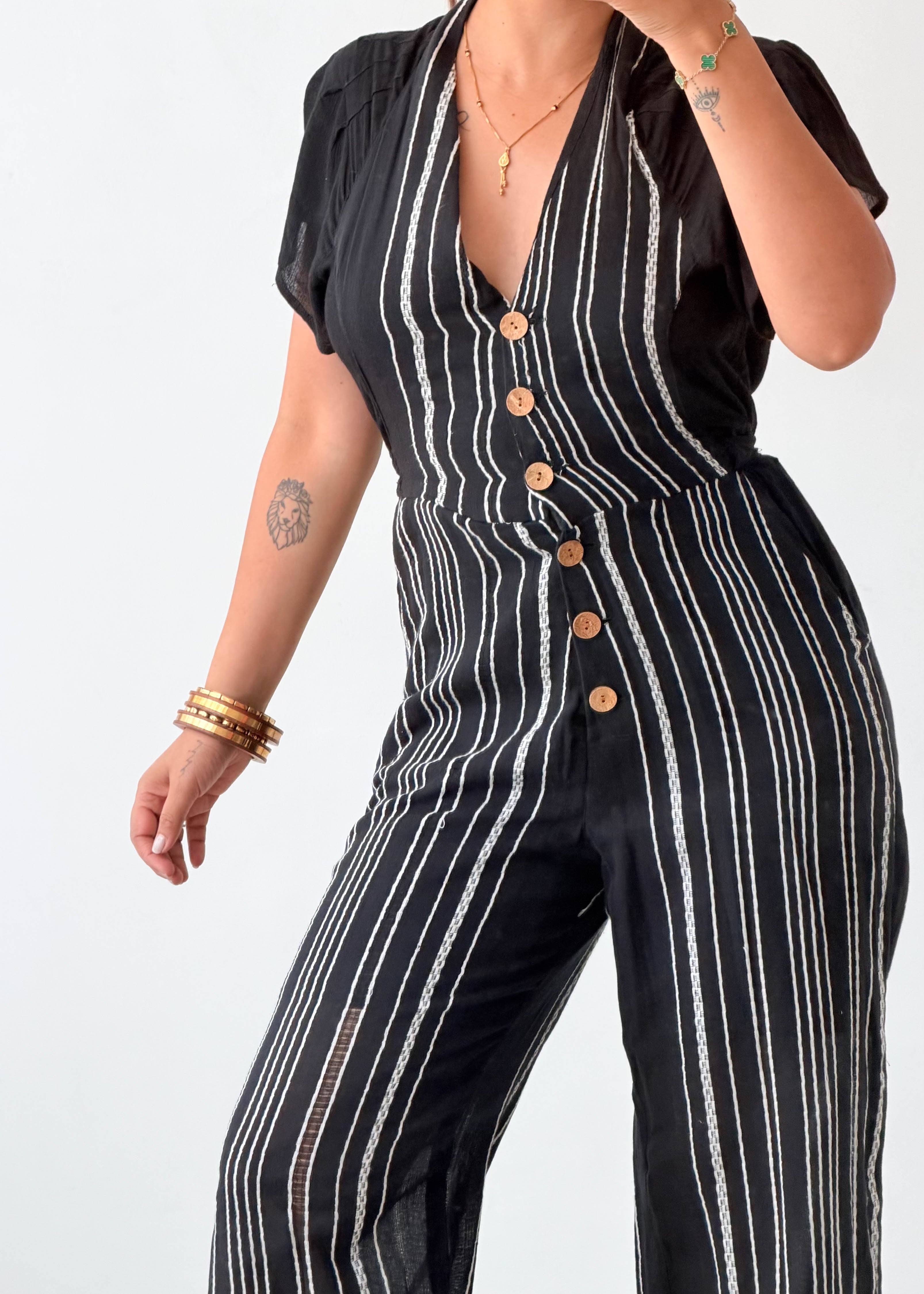 Size XS-S Black Striped Jumpsuit