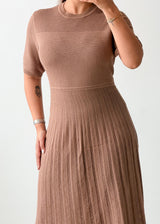 Size L-XL Beige Ribbed Pleated Midi Dress