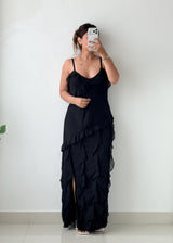 Size S-M Black Ruffle Maxi Dress