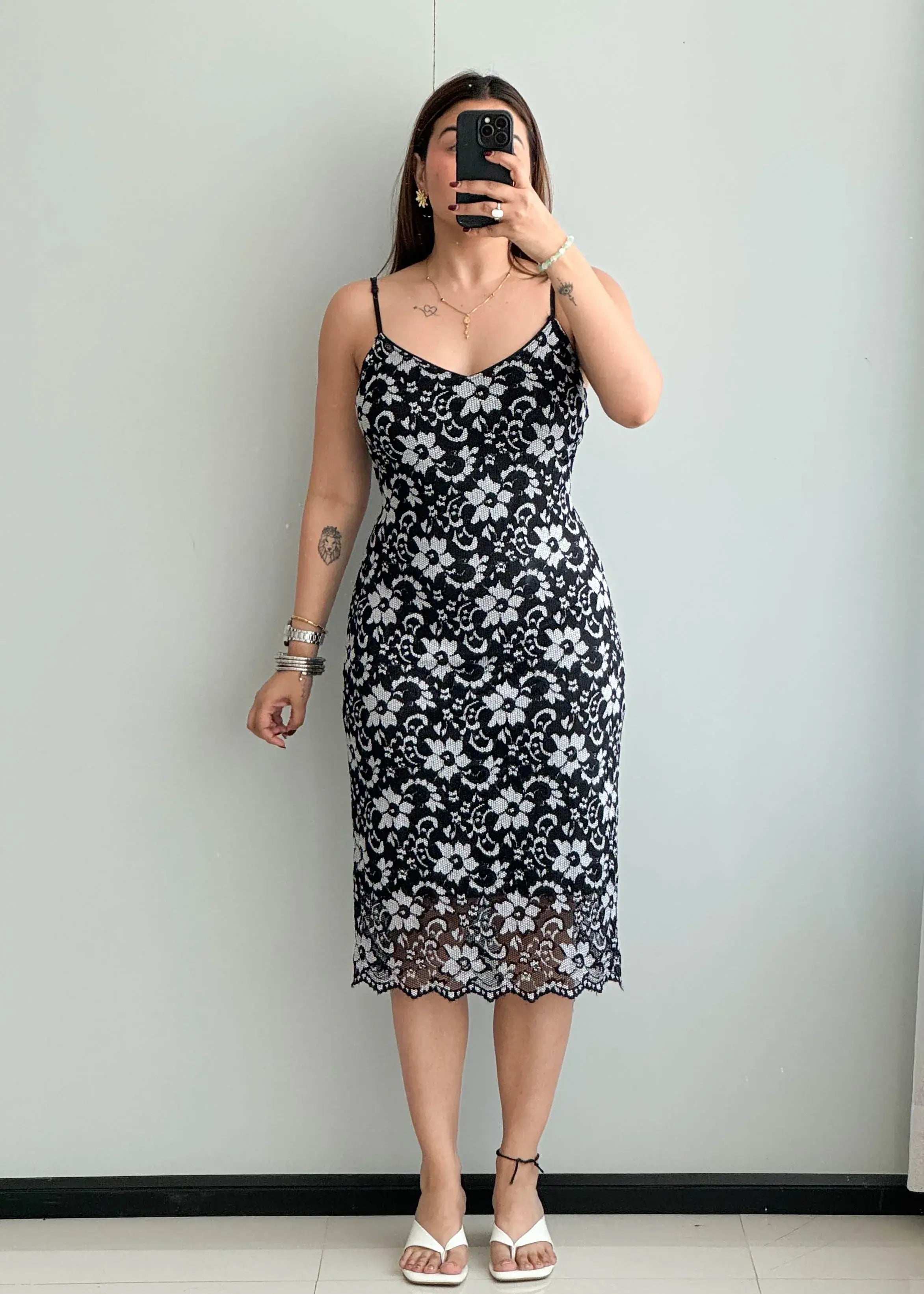 SIZE M-L, Printed Mesh Bodycon Dress - Closet by Payal