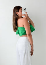 Size S Green Off-Shoulder Ruffle Crop Top