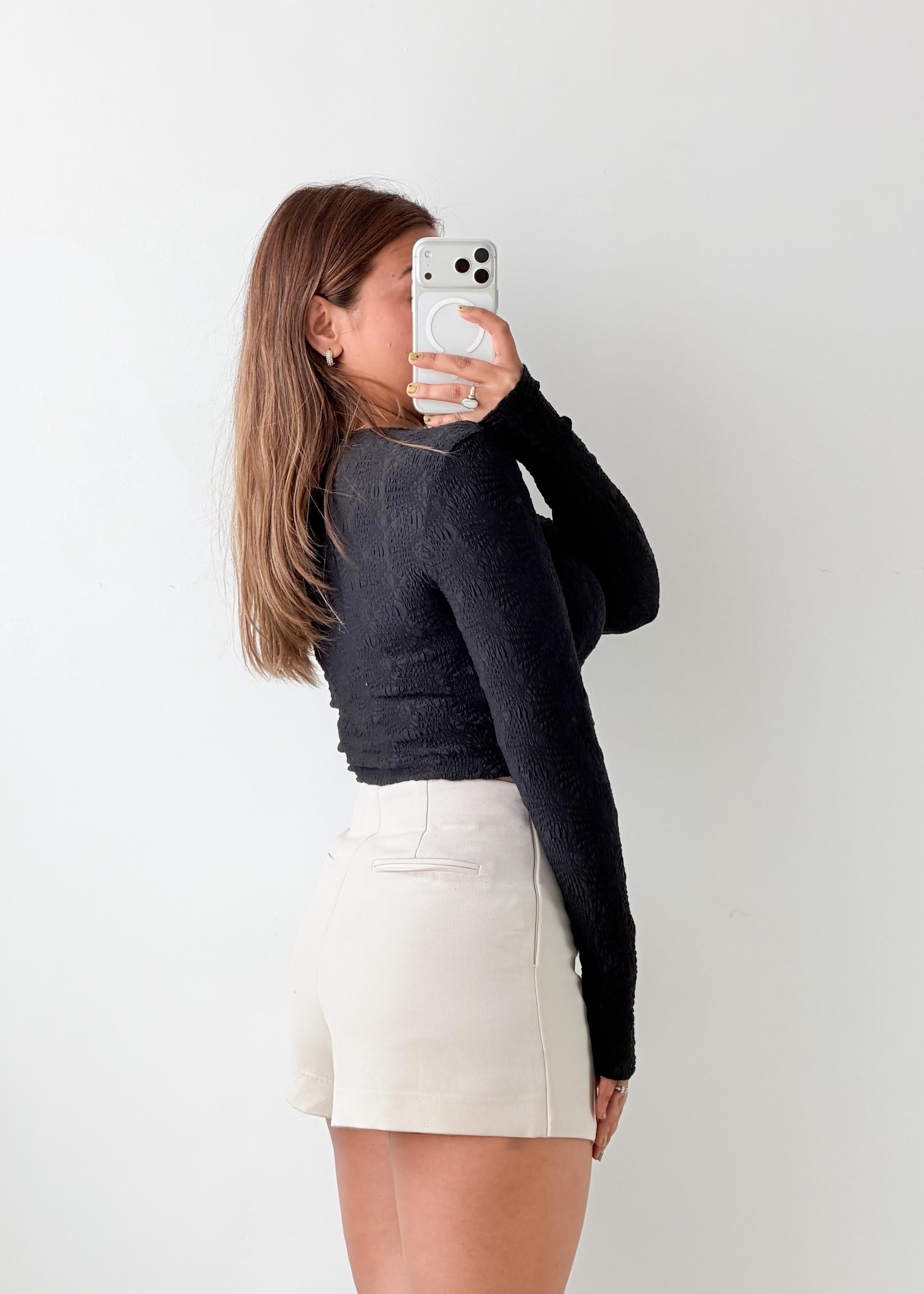 Size XS-S Black Textured Crop Top