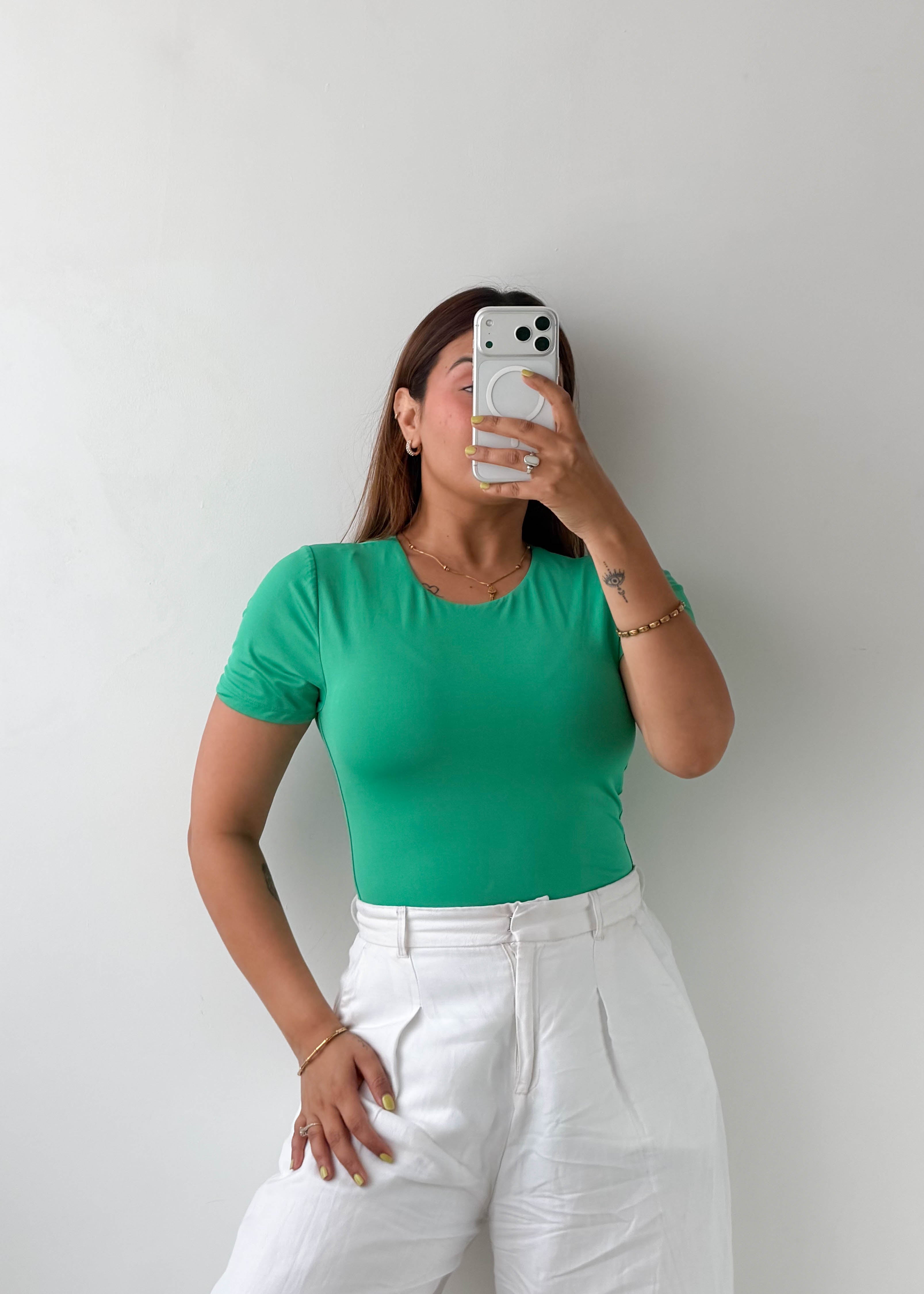 Size L Emerald Green Crew Neck Bodysuit