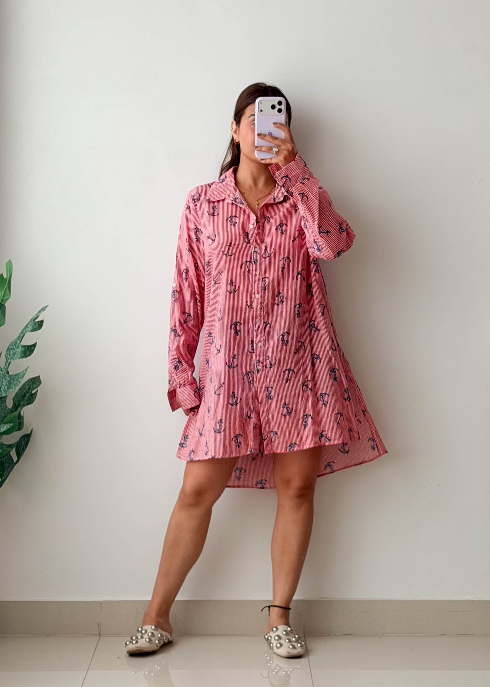 Size S-M Pink Anchor Shirt Dress
