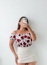 Size S-M White Floral Off-Shoulder Top