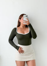 Size XS-S Olive Green Contrast Top