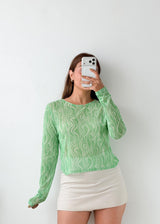 Size M-L Green Printed Mesh Top