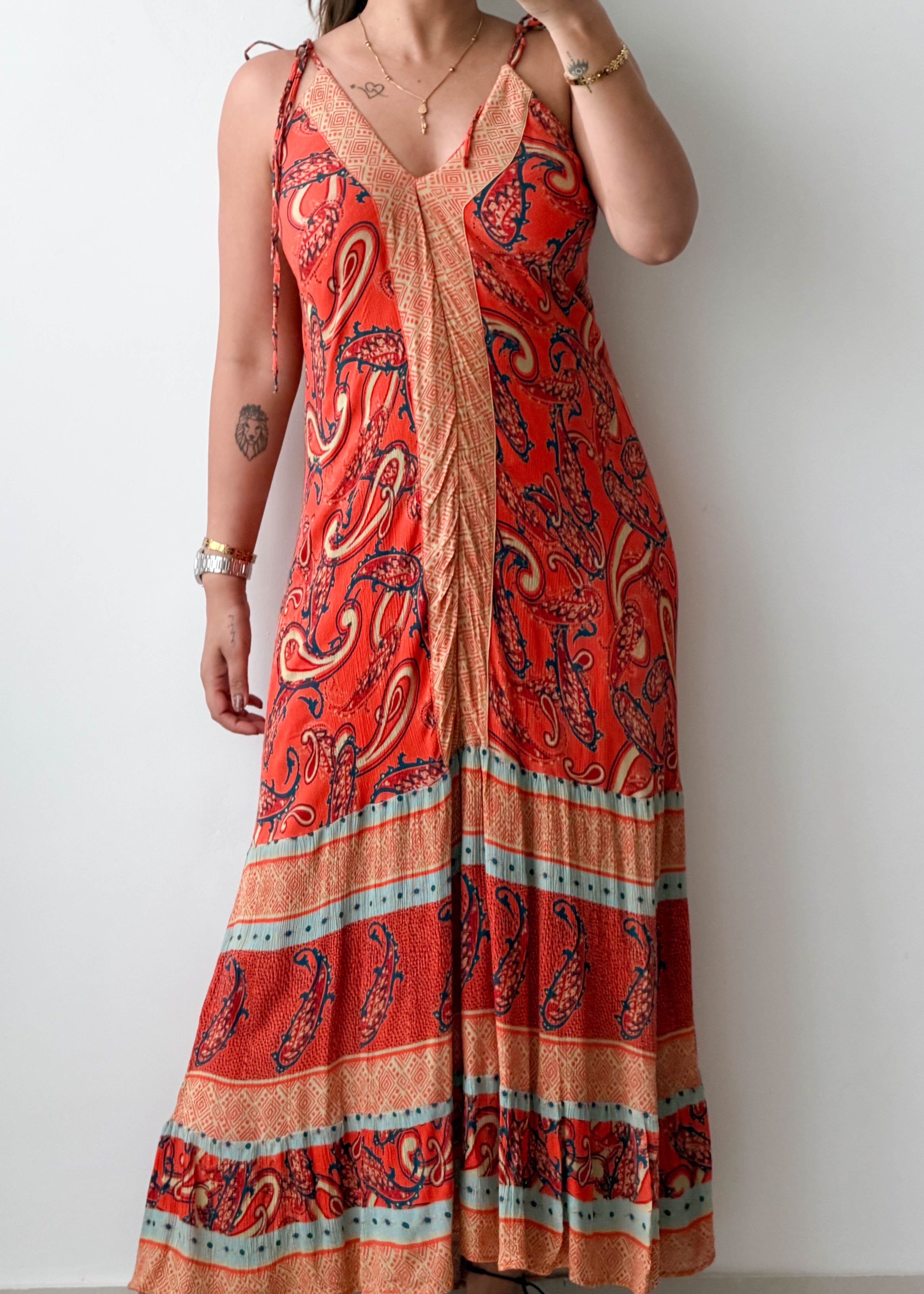 Size S-M Orange Paisley Print Maxi Dress