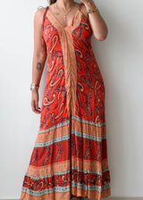 Size S-M Orange Paisley Print Maxi Dress
