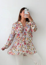 Size M-L White Floral Peplum Top