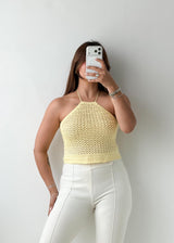 Size XS-S Butter Yellow Crochet Halter Top