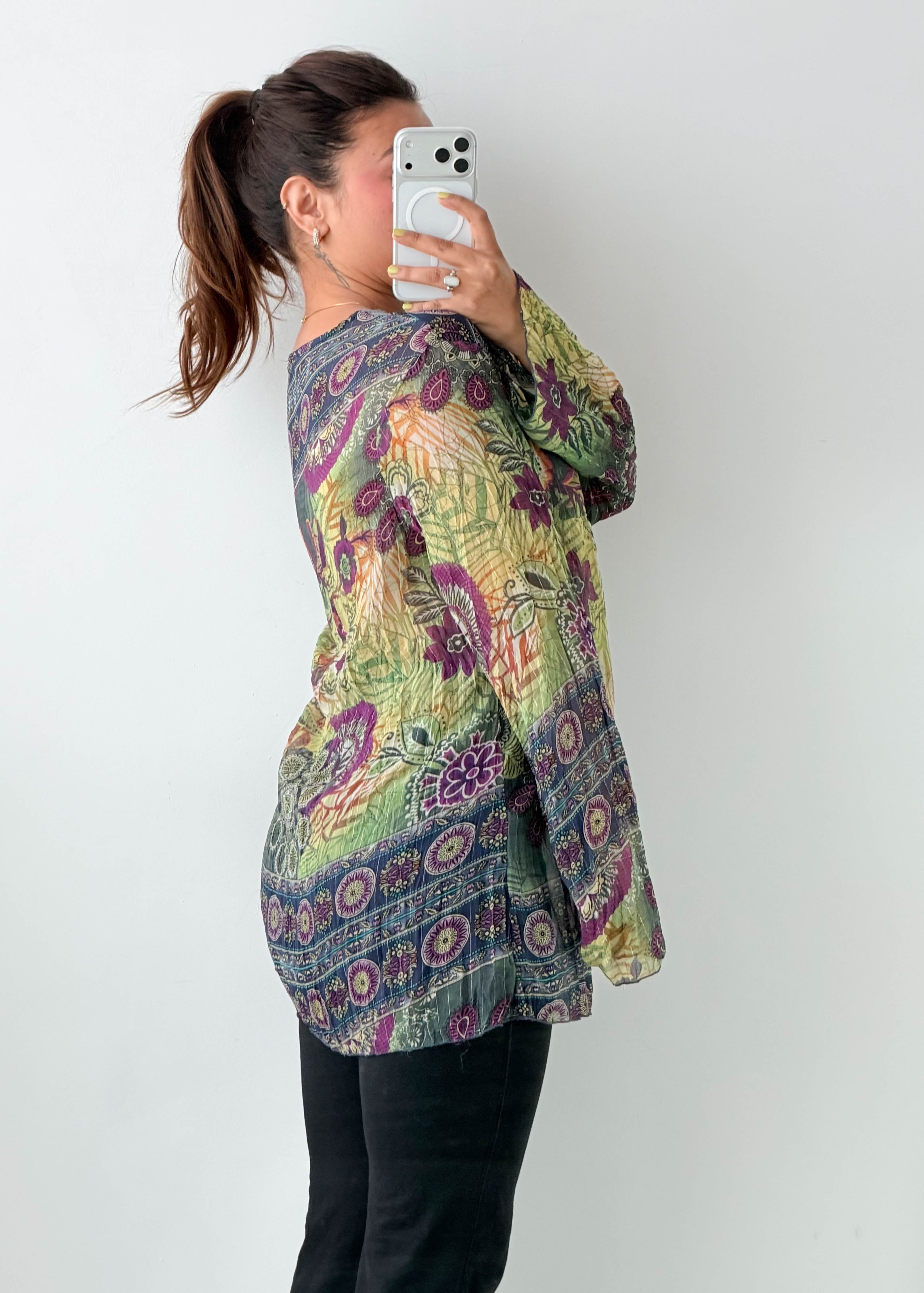 Size M-L Green Floral Peasant Top