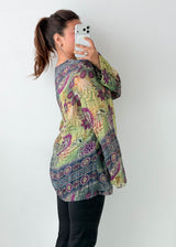 Size M-L Green Floral Peasant Top