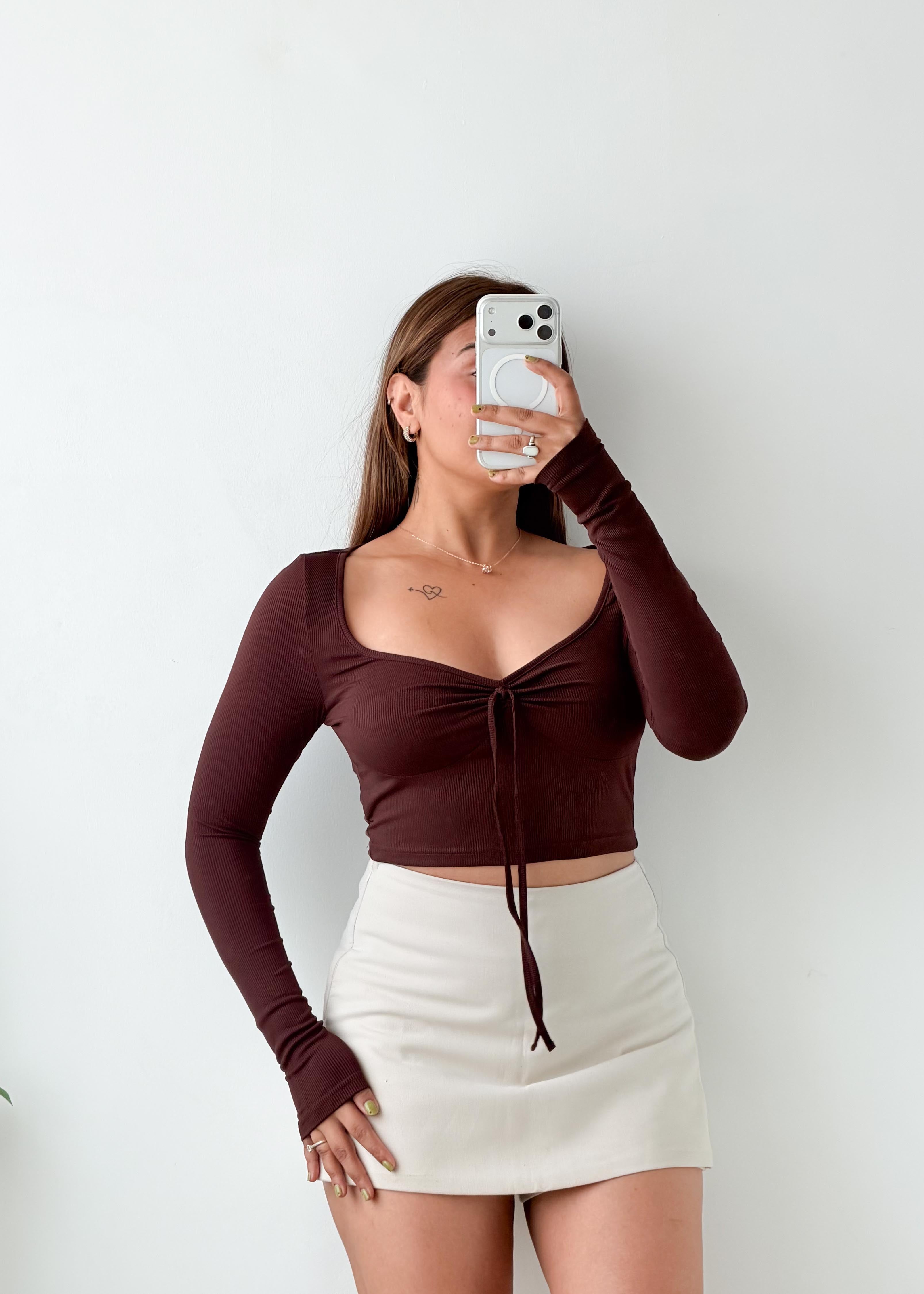 Size S-M Burgundy Ruched Tie-Up Top