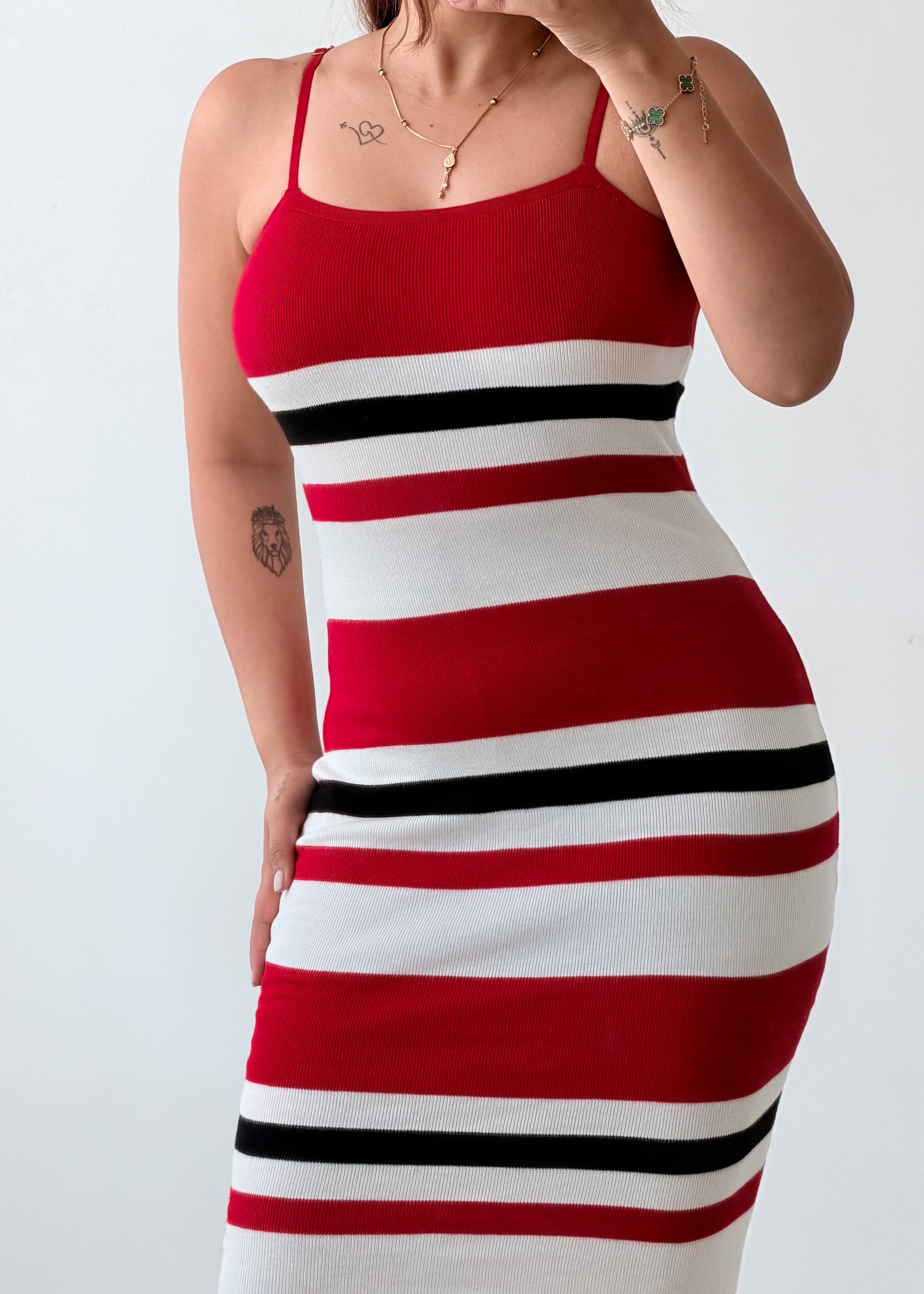 Size XS-S Red Stripe Bodycon Midi Dress