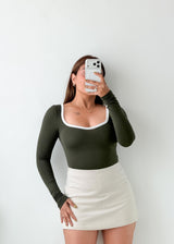 Size XS-S Olive Green Contrast Top