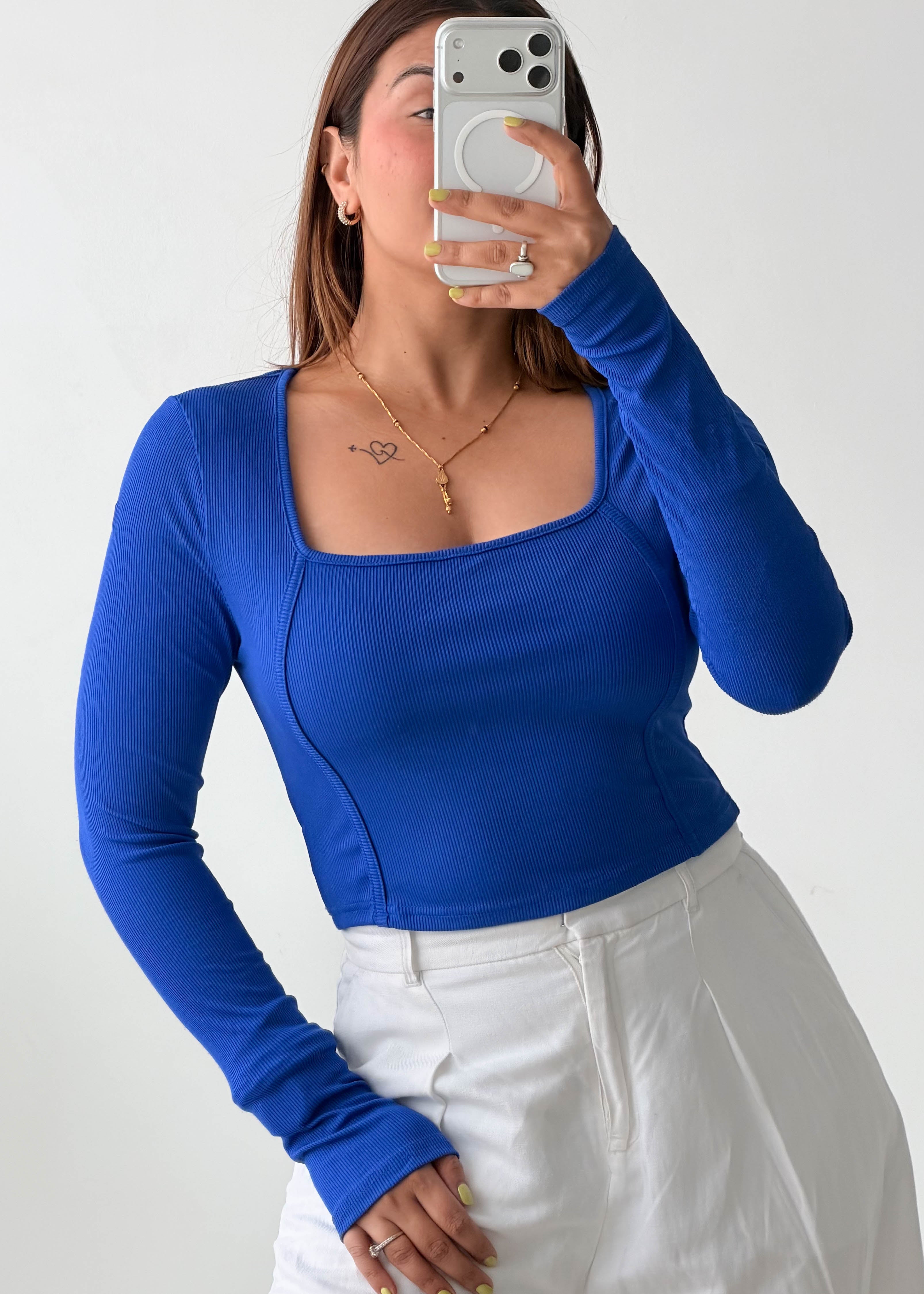 Size M-L Royal Blue Square Neck Crop Top