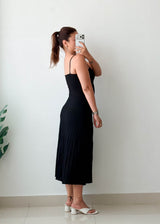 Size XS-S Black Ribbed Strap Midi Dress