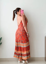 Size S-M Orange Paisley Print Maxi Dress