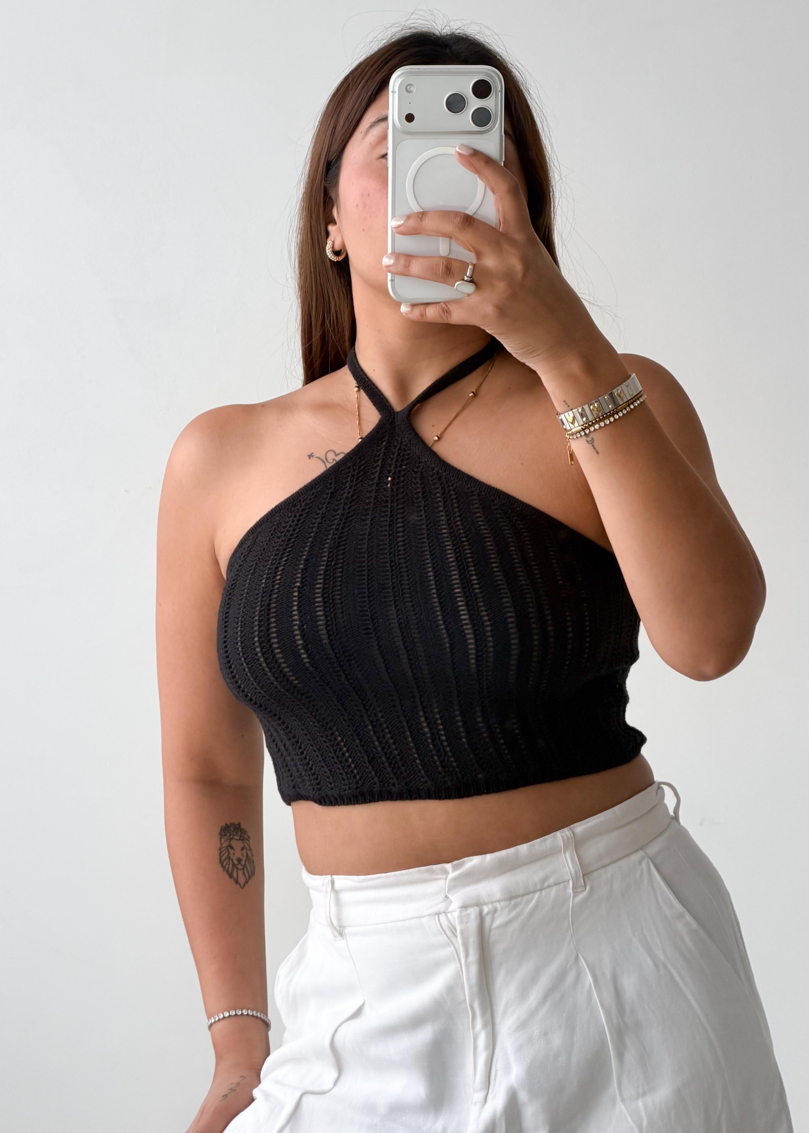 Size XS-S Black Halter Crochet Top