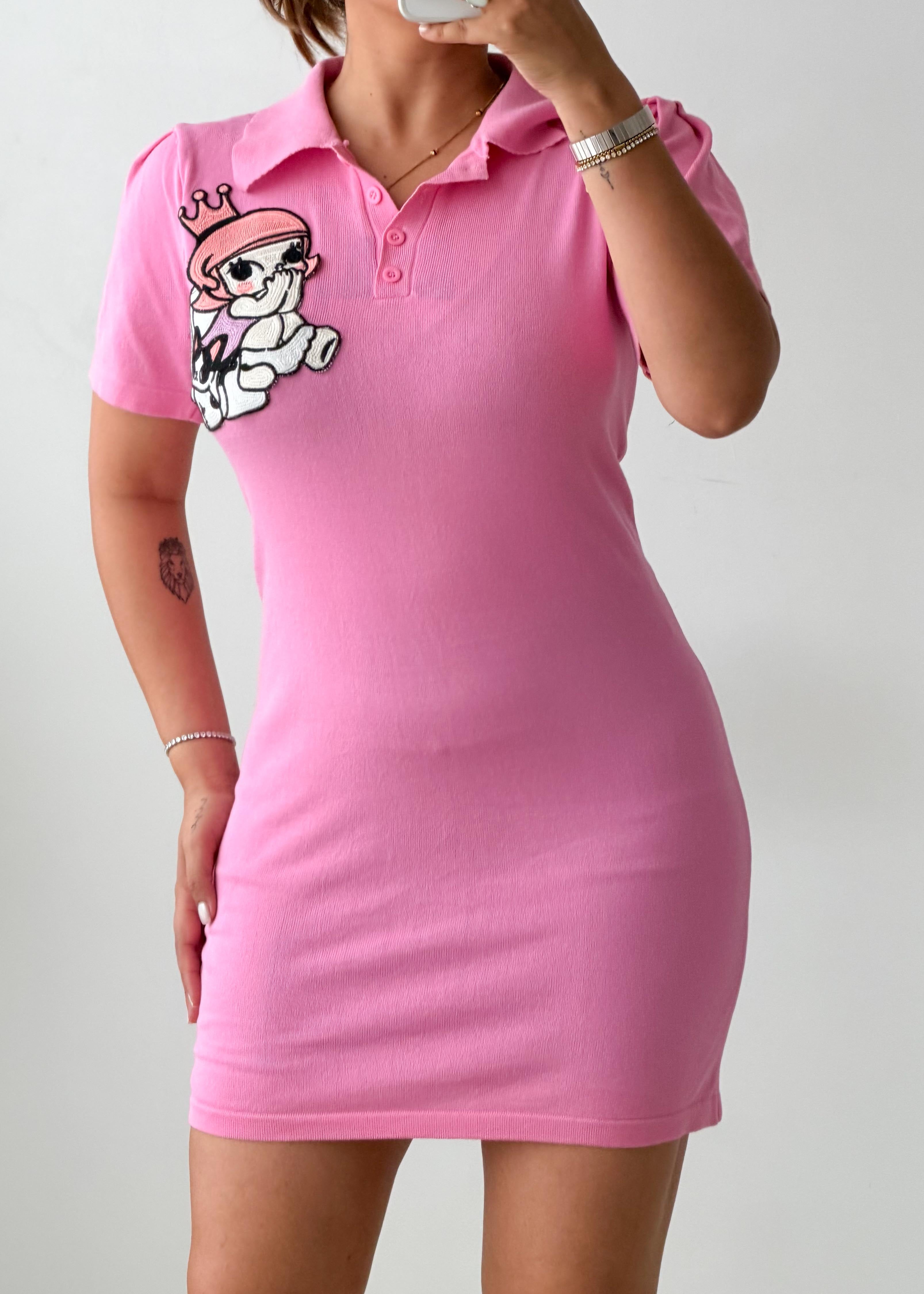 Size M-L Pink Graphic Polo Mini Dress