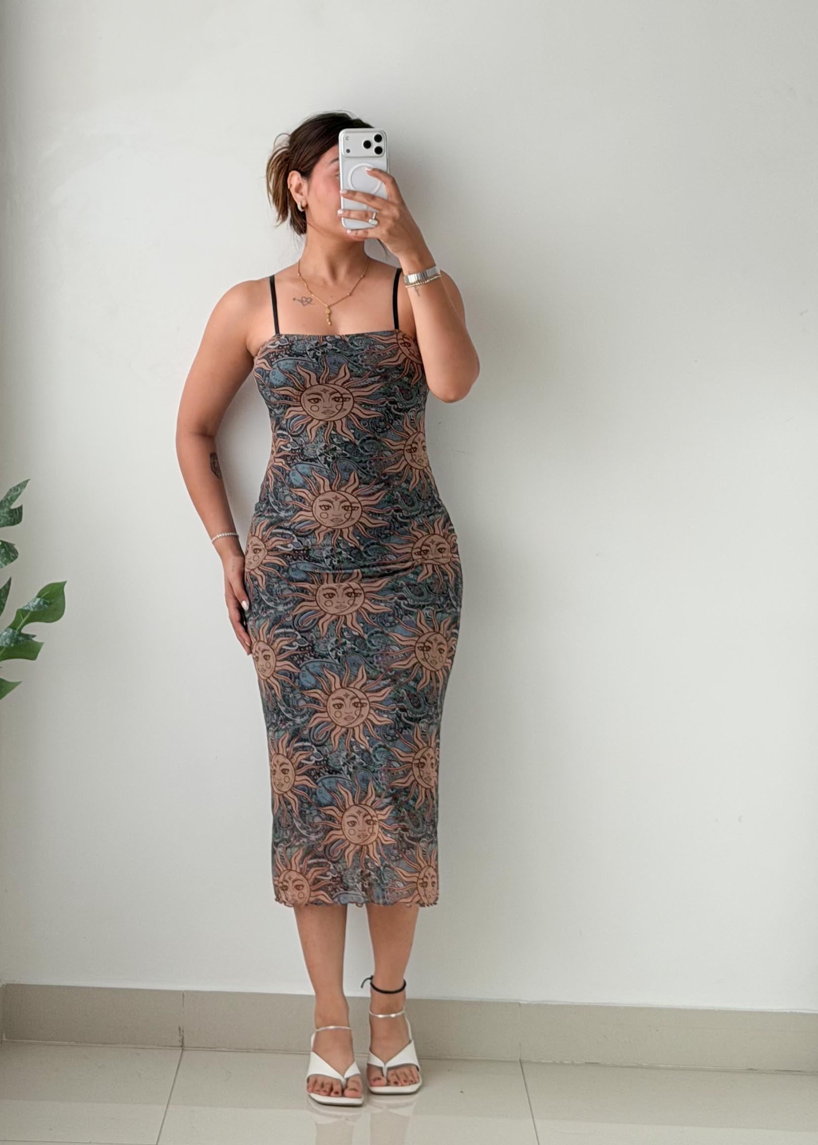 Size S-M Printed Bodycon Midi Dress