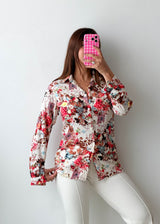 Size XS-S White Red Floral Shirt Top