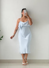 Size S-M Sky Blue Satin Cowl Midi Dress