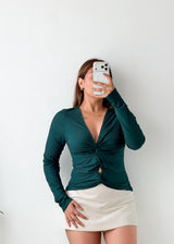 Size S-M Teal Ruched Tie-Up Top