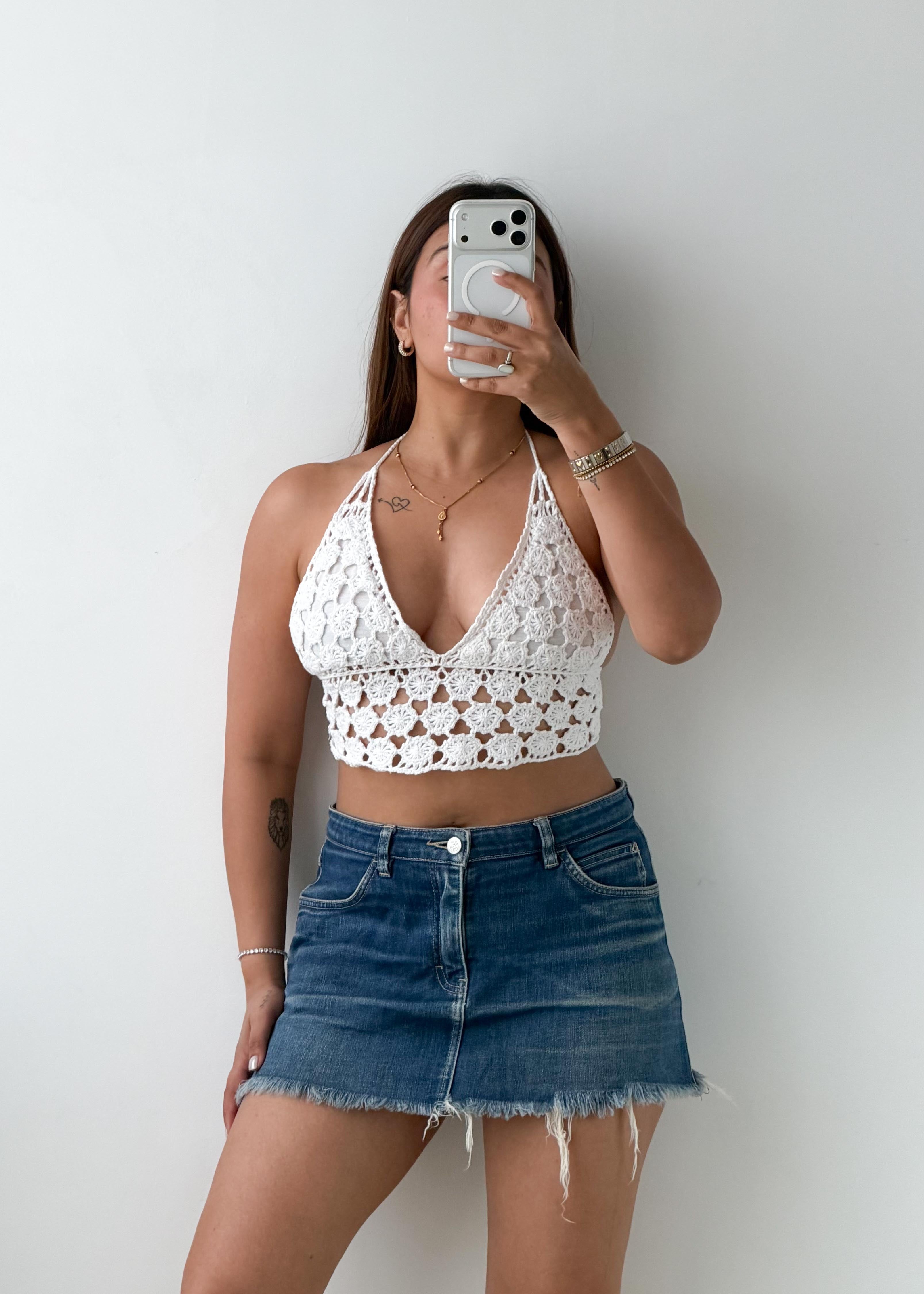 XS-S White Crochet Halter Top