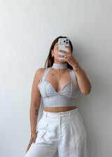 Size XS-S Grey Halter Cut-Out Crop Top
