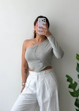 Size M-L, Sage One-Shoulder Cutout Top