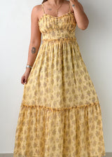 Size XS-M Mustard Floral Tiered Maxi Dress