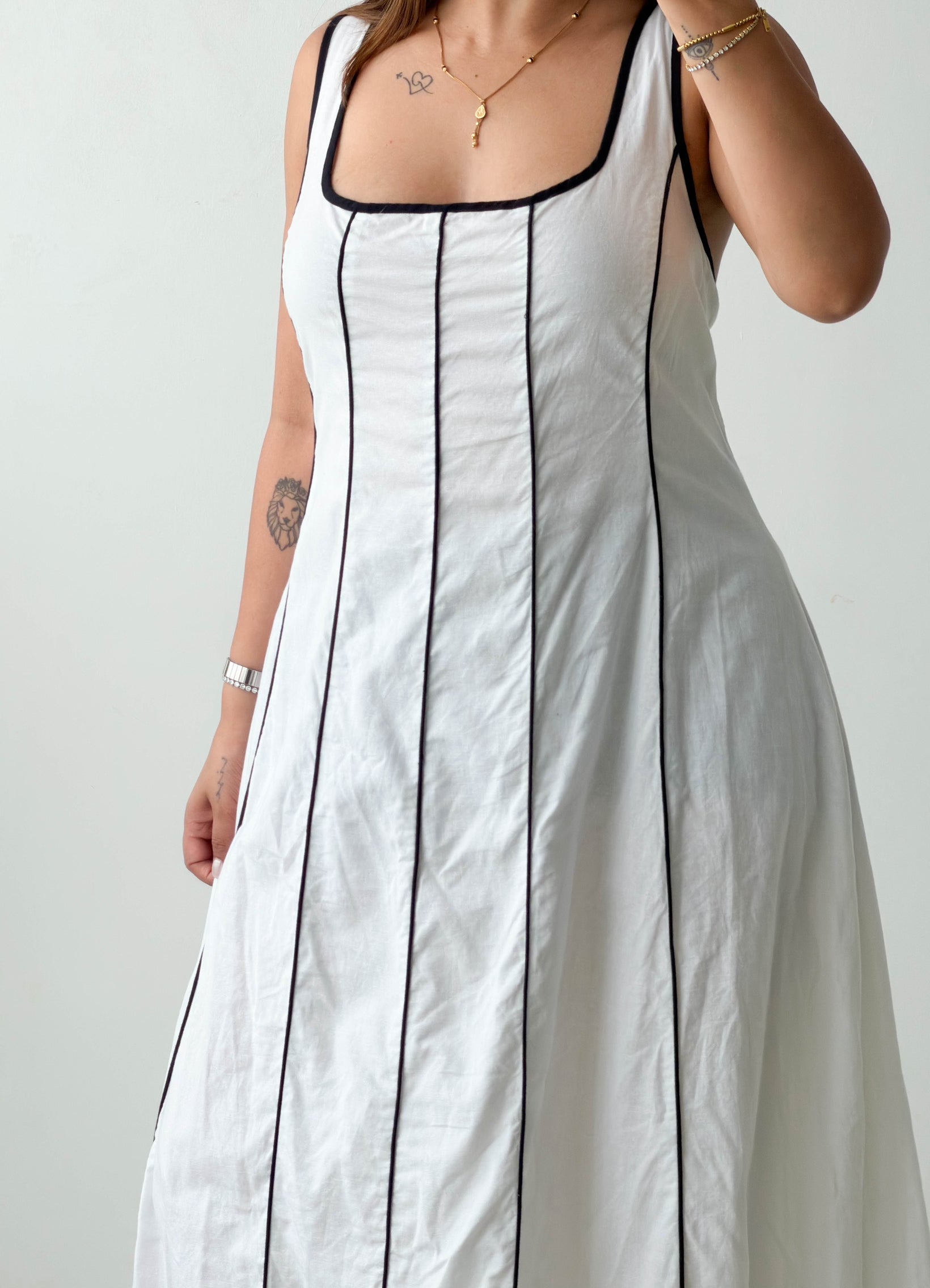 Size 2XL-3XL White Panelled Maxi Dress