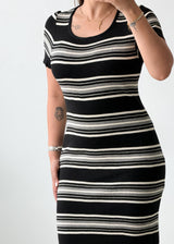 Size M-L Black & White Striped Bodycon Midi Dress