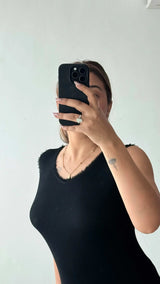Size XS-S, Black V-Neck Midi Dress
