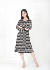 GREY ZIGZAG PRINTED DRESS