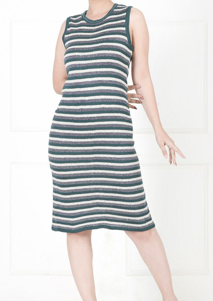 GREEN STRIPPED MIDI DRESS