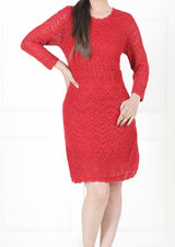 RED FULL SLEEVES CROCHET DRESS