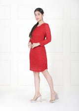 RED FULL SLEEVES CROCHET DRESS