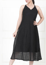 BLACK MIDI NET DRESS