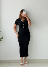 Size XS-M Black Ribbed Polo Knit Maxi Dress