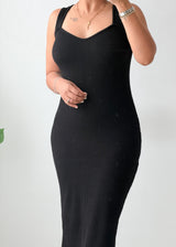 Size XS-M Black Ribbed Bodycon Midi Dress