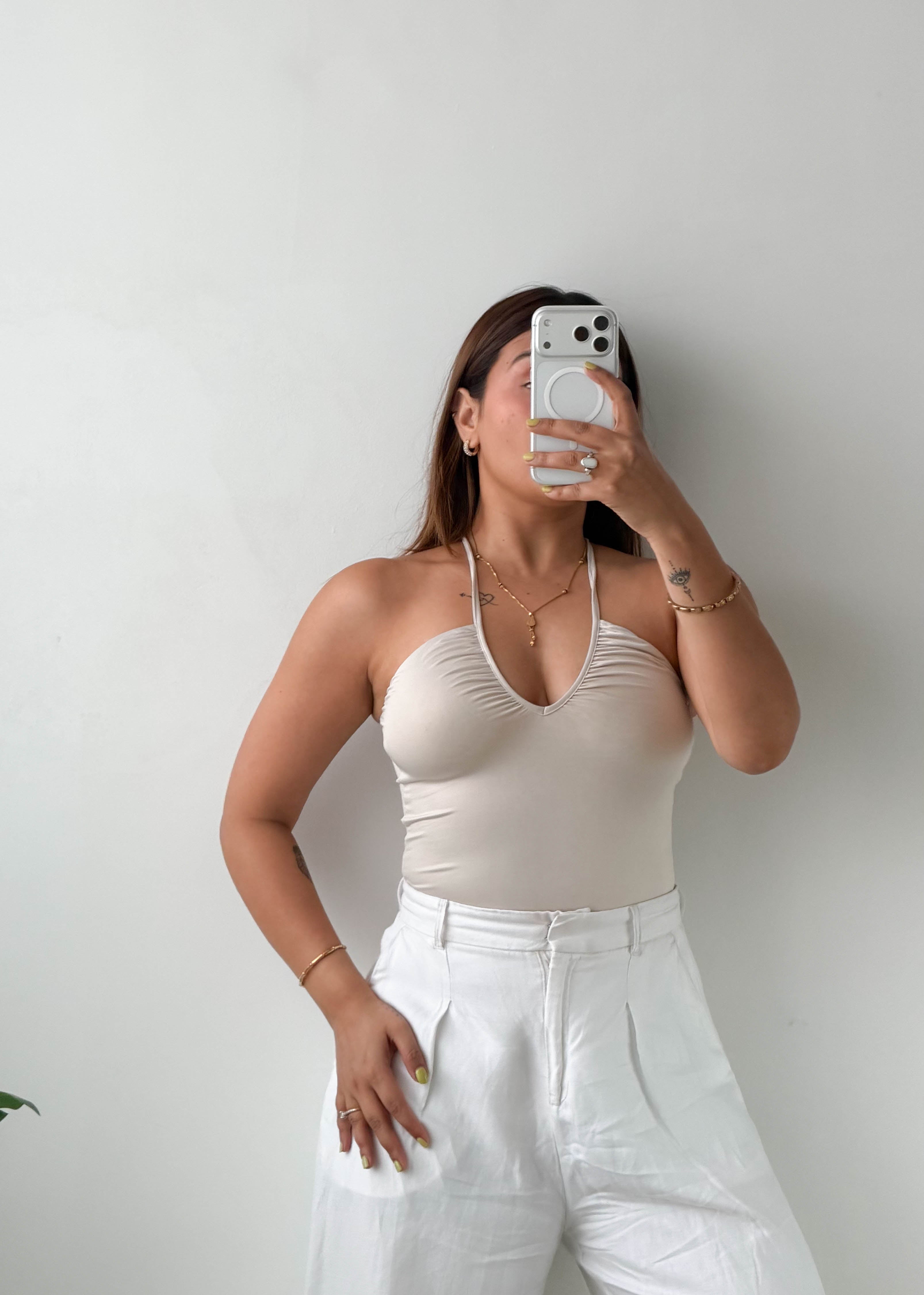 Size XS-S Beige Halter Neck Bodysuit
