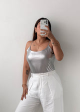 Size M-L Silver Metallic Cami Bodysuit