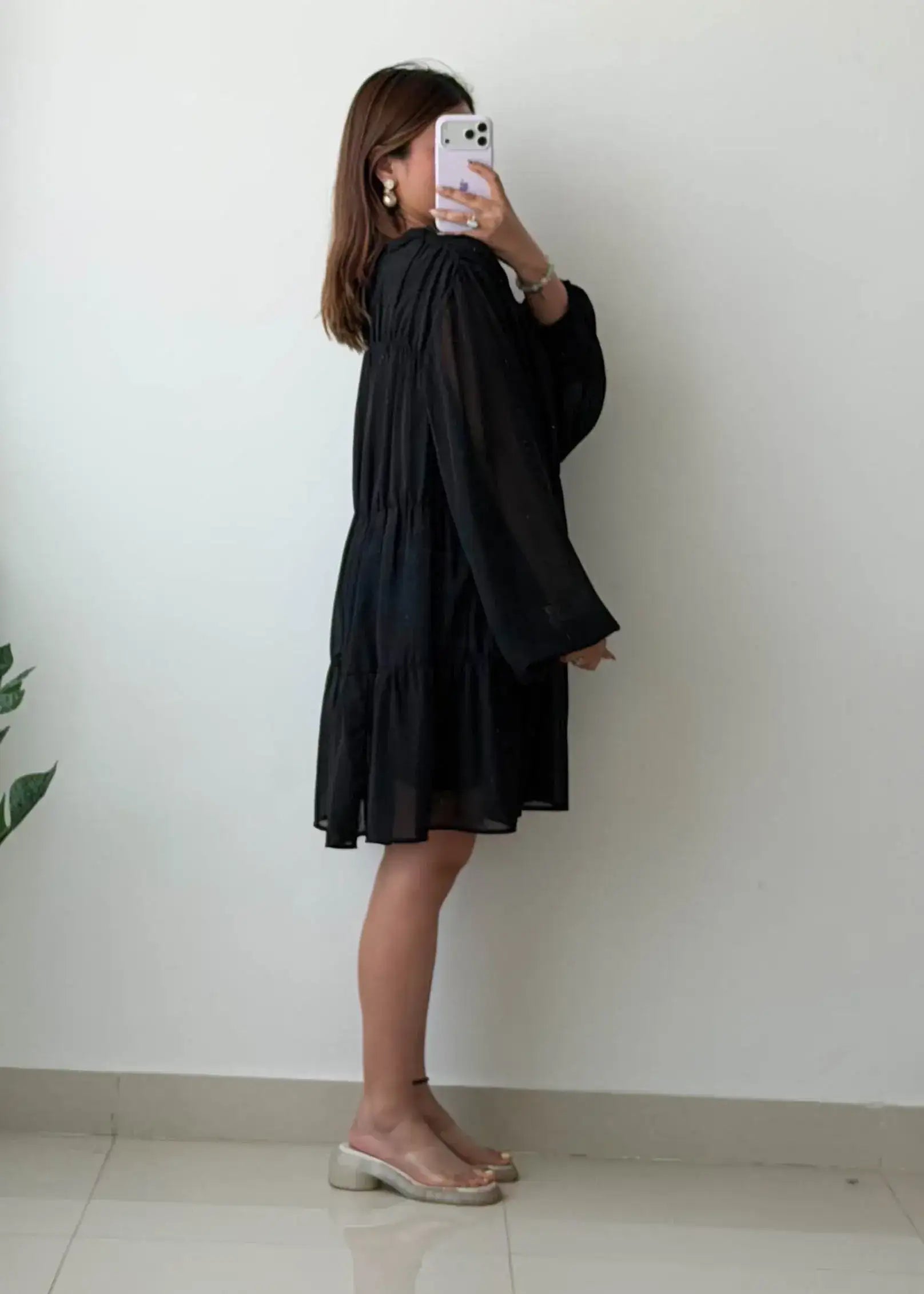 Size XL-2XL, Black Sheer Layered Dress